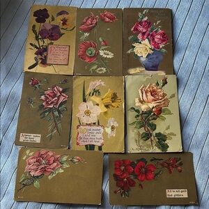 Vintage Floral Postcards Set of 8 postmarked 1909-1910